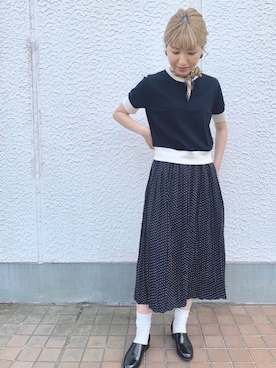 Dot＆Stripes CHILDWOMANさんの「●連シルフライスバイカラー半袖Tシャツ」を使ったコーディネート