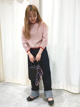 「My Fav. CHILD WOMAN（マイファブチャイルドウーマン）のアイテム（デニムパンツ）」を使った、Dot＆Stripes CHILDWOMANさん（レディース・160cm）の春コーディネート
