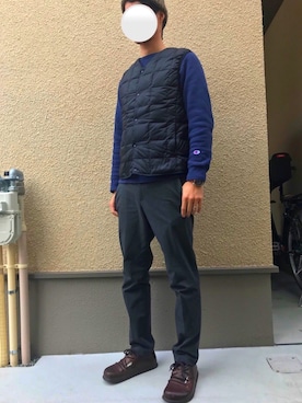 「417 EDIFICE（フォーワンセブンエディフィス）のアイテム（ダウンベスト）」を使った、MOSUさん（メンズ・177cm）の冬コーディネート
