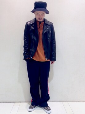 「HARE（ハレ）のアイテム（ライダースジャケット）」を使った、t__munaさん（メンズ・170cm）の春コーディネート