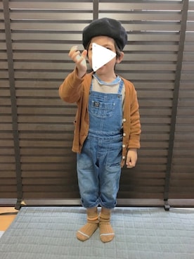 「90cm」｜「アイテム（ハンチング/ベレー帽）」を使った、ryo-aoさん（キッズ・110cm）の冬コーディネート