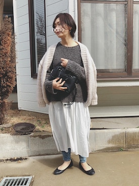 「ZOZO（ゾゾ）のスリムテーパードデニムパンツ［WOMEN］（デニムパンツ）」を使った、hoho𓆸さん（レディース・155cm）の冬コーディネート