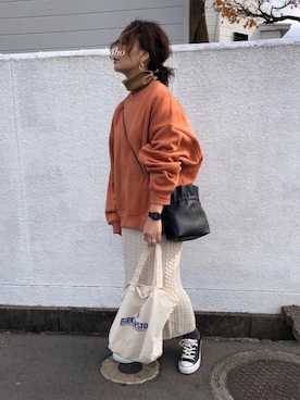 「ケーブルニットスカート」｜hoho𓆸さん（レディース・154cm）の冬コーディネート