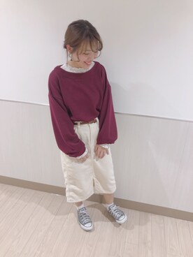 「メチャカリ」｜「アイテム（Tシャツ/カットソー）」を使った、なぽんさん（レディース・151cm）の秋コーディネート