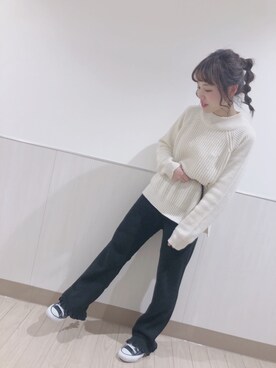 「リブニット」｜「アイテム（チュニック）」を使った、なぽんさん（レディース・151cm）の冬コーディネート