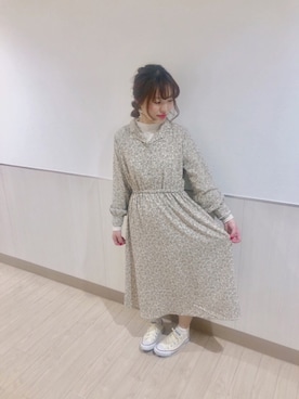 「earth music&ecology（アースミュージックアンドエコロジー）の・花柄ワンピース 〇（ワンピース）」を使った、なぽんさん（レディース・151cm）の冬コーディネート