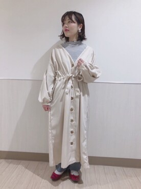 「earth music&ecology（アースミュージックアンドエコロジー）のCOTTON USAデニムパンツ(ストレート) 〇（デニムパンツ）」を使った、なぽんさん（レディース・151cm）の冬コーディネート