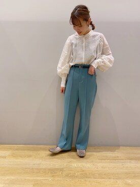 「earth music&ecology（アースミュージックアンドエコロジー）のセンタープレスフレアパンツ ＊（その他パンツ）」を使った、なぽんさん（レディース・150cm）の秋コーディネート