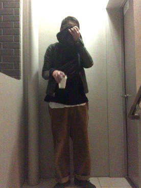 「寒い」｜「アイテム（ライダースジャケット）」を使った、ながはらさん（メンズ・173cm）の冬コーディネート