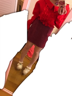 「last virginのアイテム（Tops、レッド系）」を使った、ゆさん（レディース・143cm）の冬コーディネート