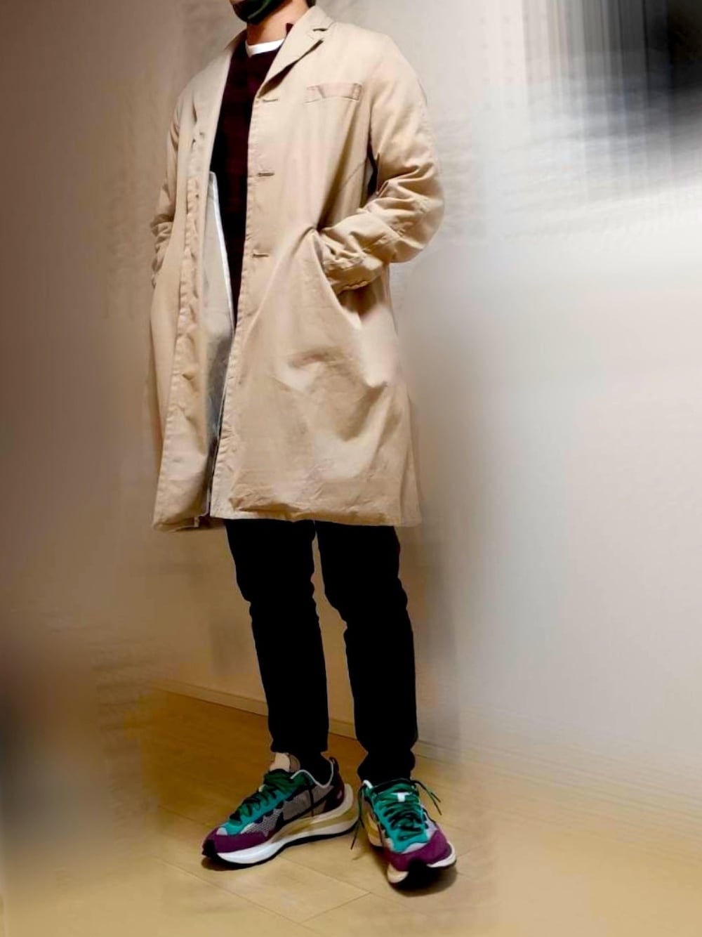 ウリウリ　kolor カラー　ステンカラーコート　sacai ギャルソン Sacaiのステンカラーコートを使ったメンズ人気ファッション