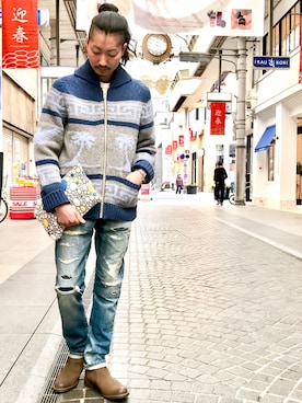 「カウチン」｜「アイテム（ジャケット/アウター）」を使った、giseさん（メンズ・170cm）の冬コーディネート