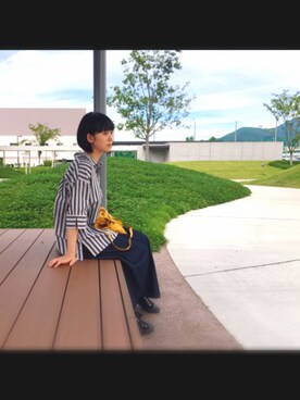 「studio CLIP（スタディオクリップ）のアイテム（トップス、グレー系）」を使った、HALさん（レディース・163cm）の夏コーディネート
