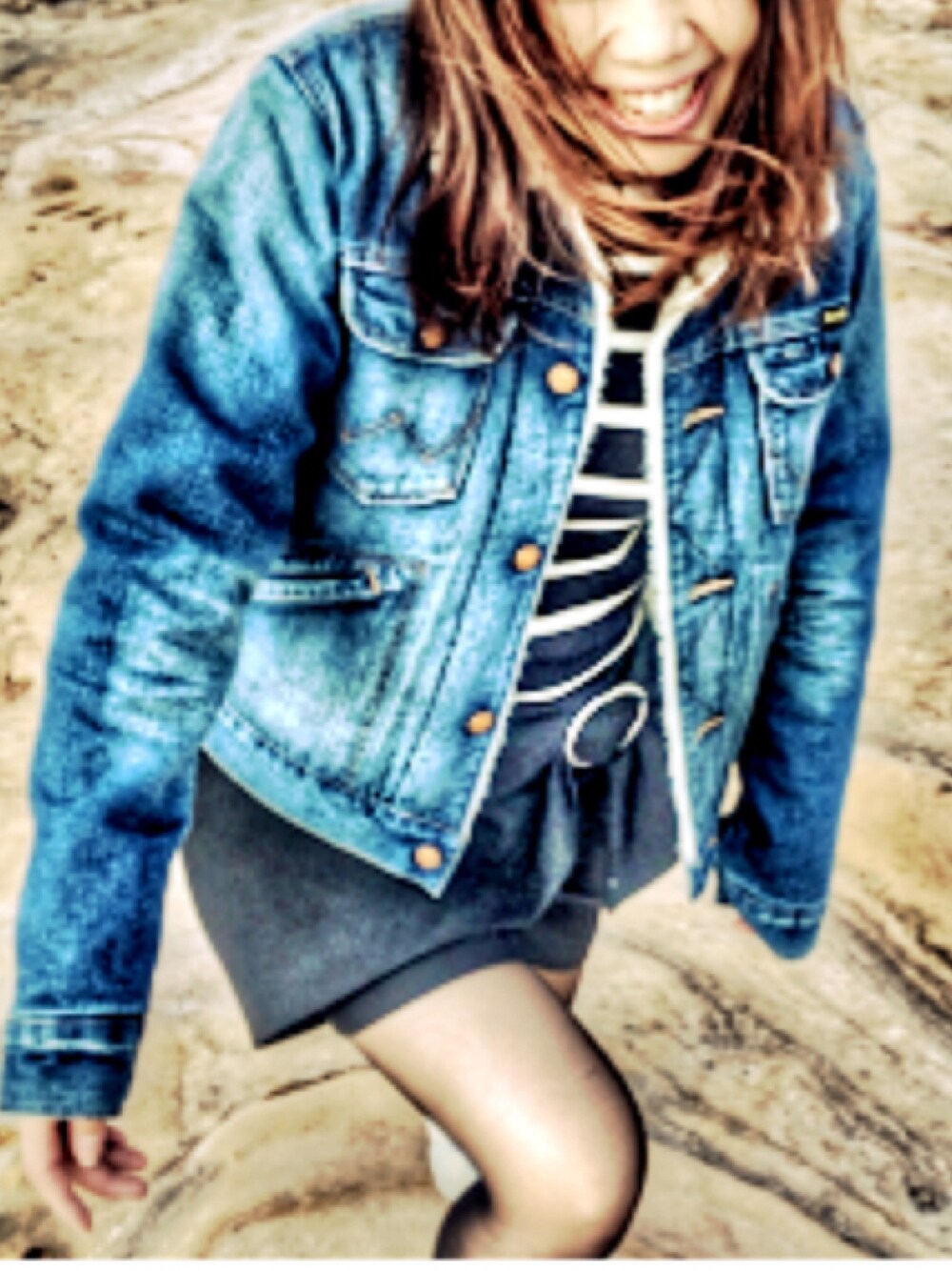 「URBAN RESEARCH Sonny LabelのSonny Label Wrangler×Sonny Label　別注デニムボアブルゾン（ブルゾン、ブルー系）」を使った、YuRi❤︎さん（レディース・158cm）の冬コーディネートの1枚目の写真