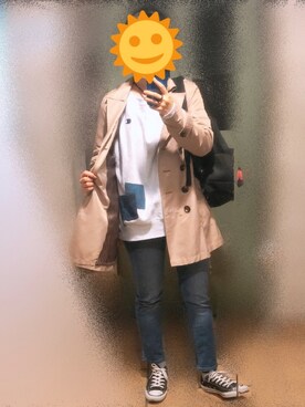 「クルーネック」｜「アイテム（トレンチコート）」を使った、nさん（レディース・167cm）の春コーディネート