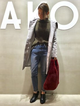 「LAKOLE（ラコレ）のアイテム（ブーティ）」を使った、LAKOLE WOMENSさん（レディース・159cm）の冬コーディネート