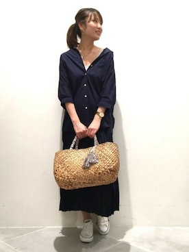 「LAKOLE（ラコレ）のアイテム（かごバッグ）」を使った、LAKOLE WOMENSさん（レディース・167cm）の春コーディネート