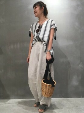 「LAKOLE（ラコレ）のアイテム（かごバッグ）」を使った、LAKOLE WOMENSさん（レディース・161cm）の春コーディネート