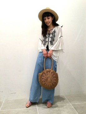 「LAKOLE（ラコレ）のアイテム（かごバッグ）」を使った、LAKOLE WOMENSさん（レディース・166cm）の夏コーディネート