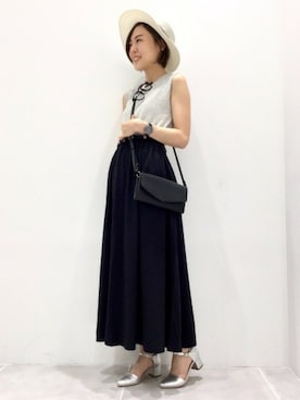 「ノースリーブニット」｜「アイテム（帽子）」を使った、LAKOLE WOMENSさん（レディース・158cm）の夏コーディネート