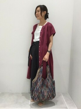 「ワッフルクルーネックＴ」｜「アイテム（ワンピース/ドレス）」を使った、LAKOLE WOMENSさん（レディース・158cm）の夏コーディネート
