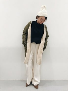 「オフホワイト」｜「アイテム（その他アウター）」を使った、LAKOLE WOMENSさん（レディース・160cm）の秋コーディネート