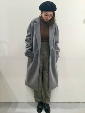「リブタートルネック」｜「アイテム（チェスターコート）」を使った、LAKOLE WOMENSさん（レディース・160cm）の冬コーディネート