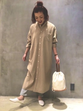 「LAKOLE（ラコレ）のアイテム（シャツワンピース）」を使った、LAKOLE WOMENSさん（レディース・155cm）の春コーディネート