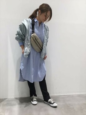 「ナイロンパーカー」｜「アイテム（シャツワンピース）」を使った、LAKOLE WOMENSさん（レディース・160cm）の春コーディネート