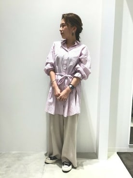 「リブニット」｜「アイテム（チュニック）」を使った、LAKOLE WOMENSさん（レディース・148cm）の春コーディネート