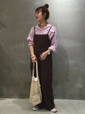 「ＵＶカット」｜「アイテム（サロペット/オーバーオール）」を使った、LAKOLE WOMENSさん（レディース・161cm）の春コーディネート