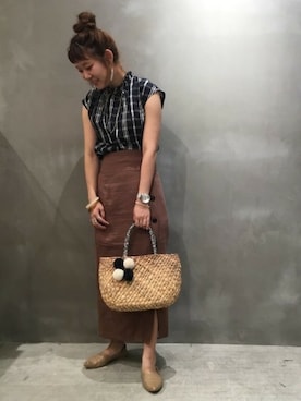 「LAKOLE（ラコレ）のアイテム（かごバッグ）」を使った、LAKOLE WOMENSさん（レディース・161cm）の夏コーディネート