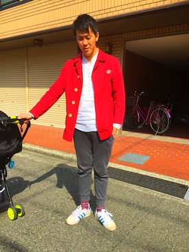 「アイテム（カバーオール、レッド系）」を使った、hiro7さん（メンズ・176cm）の冬コーディネート