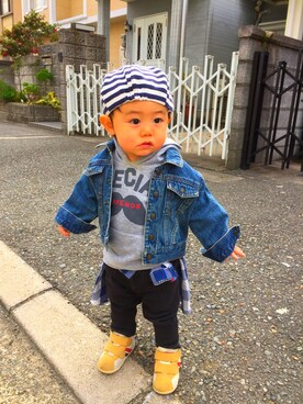 「COMME CA ISM（コムサイズム）のアイテム（ハンチング/ベレー帽）」を使った、hiro7さん（キッズ・80cm）の春コーディネート