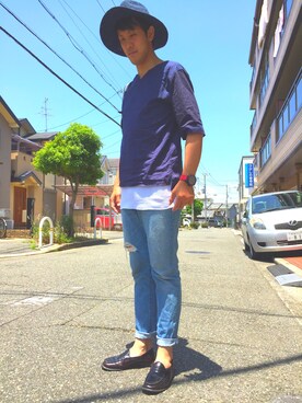 「BACKS（バックス）のアイテム」を使った、hiro7さん（メンズ・176cm）の夏コーディネート