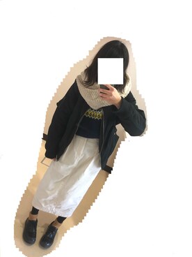 「ジーユー」｜「アイテム（MA-1）」を使った、おもちさん（レディース・159cm）の冬コーディネート
