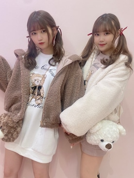 「双子コーデ」｜「アイテム（ブルゾン）」を使った、ROJITA_kiraraさん（レディース・157cm）の冬コーディネート