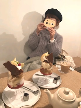 yui-cheburashka-さんの「フェザーモールケーブルニット」を使ったコーディネート