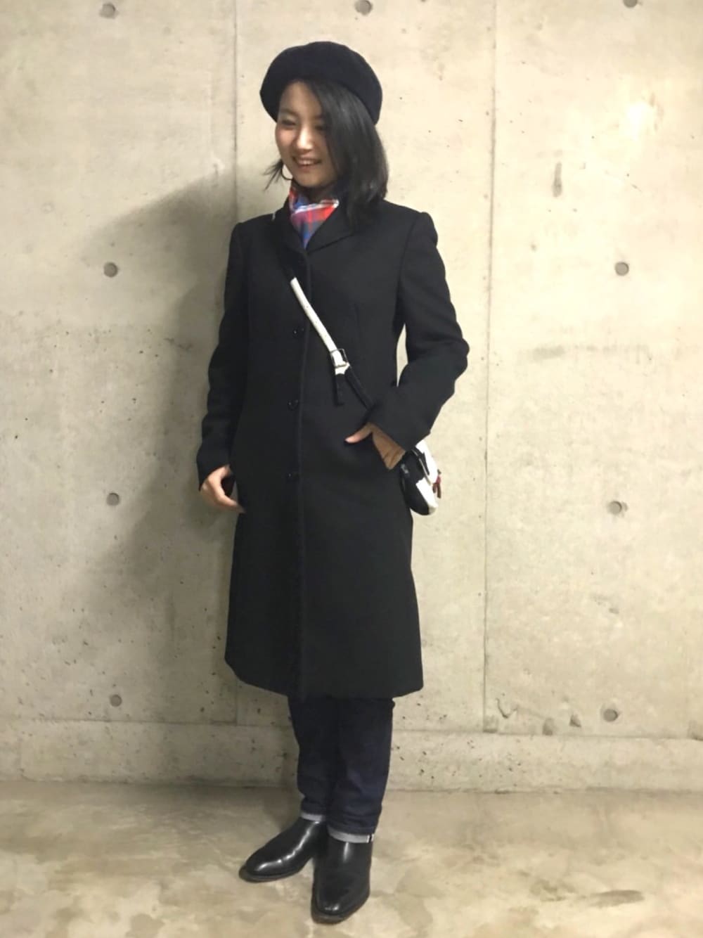 「フラミンゴのアイテム（ハンチング/ベレー帽、ブラック系）」を使った、Fuyuさん（レディース・160cm）の冬コーディネートの1枚目の写真