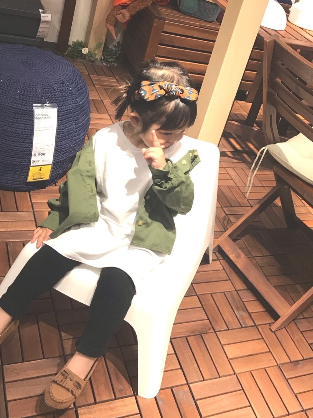 「モカシンシューズ、リブレギンス、ワンピース、カーキシャツ、ビックシルエット、ヘアバンド、3歳、プチプラコーデ、Branshes、キッズコーデ」｜「Birthdayのアイテム（モカシン/デッキシューズ、ブラウン系）」を使った、nachuu☺︎☺︎さん（キッズ・90cm）の夏コーディネートの1枚目の写真
