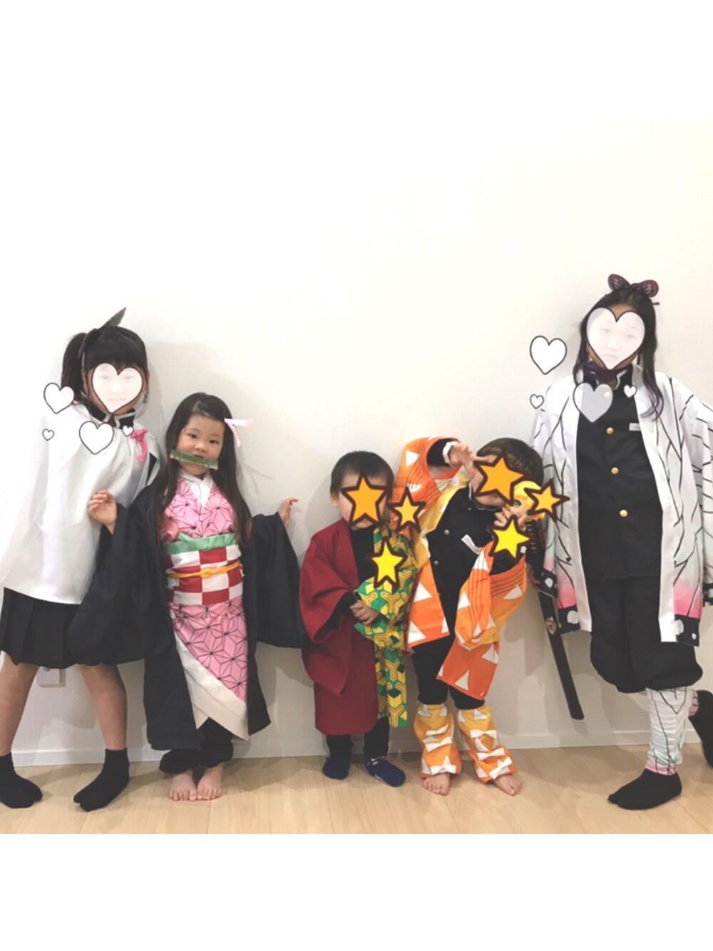 「鬼滅の刃、鬼滅の刃コスプレ、鬼滅隊、禰豆子、禰豆子ヘアー、富岡義勇、我妻善逸、胡蝶しのぶ、カナヲ」｜「禰豆子のアイテム（その他、ピンク系）」を使った、nachuu☺︎☺︎さん（キッズ・110cm）の冬コーディネートの1枚目の写真