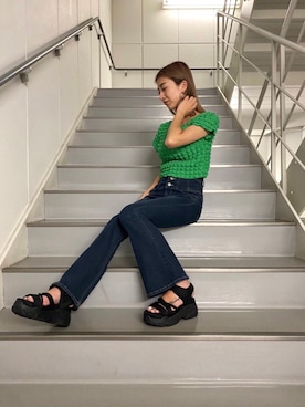 「フレアデニム」｜risaさん（レディース・161cm）の夏コーディネート