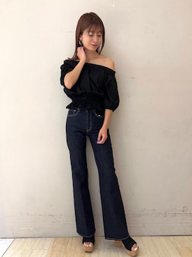 「フレアデニム」｜risaさん（レディース・161cm）の夏コーディネート