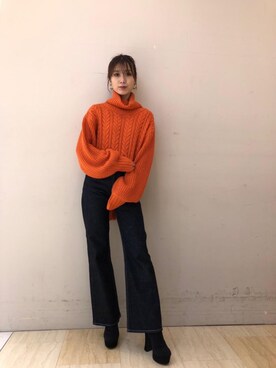 「オレンジ🍊」｜risaさん（レディース・161cm）の秋コーディネート