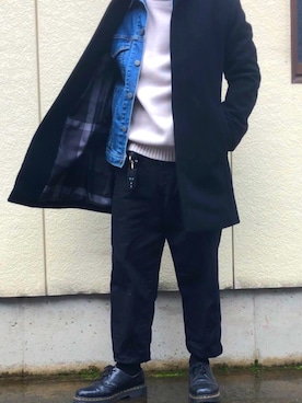 「BLACK LABEL CRESTBRIDGE（ブラックレーベル・クレストブリッジ）のアイテム（ステンカラーコート）」を使った、HYさん（メンズ・160cm）の冬コーディネート