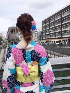 「ゆかたヘアアレンジ」｜ERika さん（レディース・167cm）の夏コーディネート