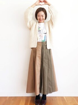 maruさんの「【スザンヌさんコラボ】配色プリーツのパネルスカート by LOVE&PEACE PROJECT」を使ったコーディネート