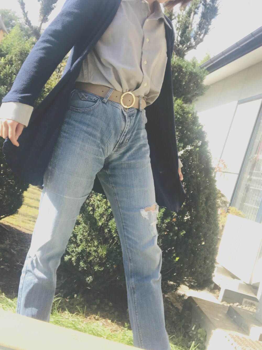 「秋コーデ、寒い、冬に備えて、色々服買いたい、学校私服、おしゃれさんと繋がりたい、おしゃれ、カーディガン、パパ服、ママ服」｜「Geoffrey B. Smallのアイテム（シャツ/ブラウス、グレー系）」を使った、ゆいさん（レディース・166cm）の秋コーディネートの1枚目の写真