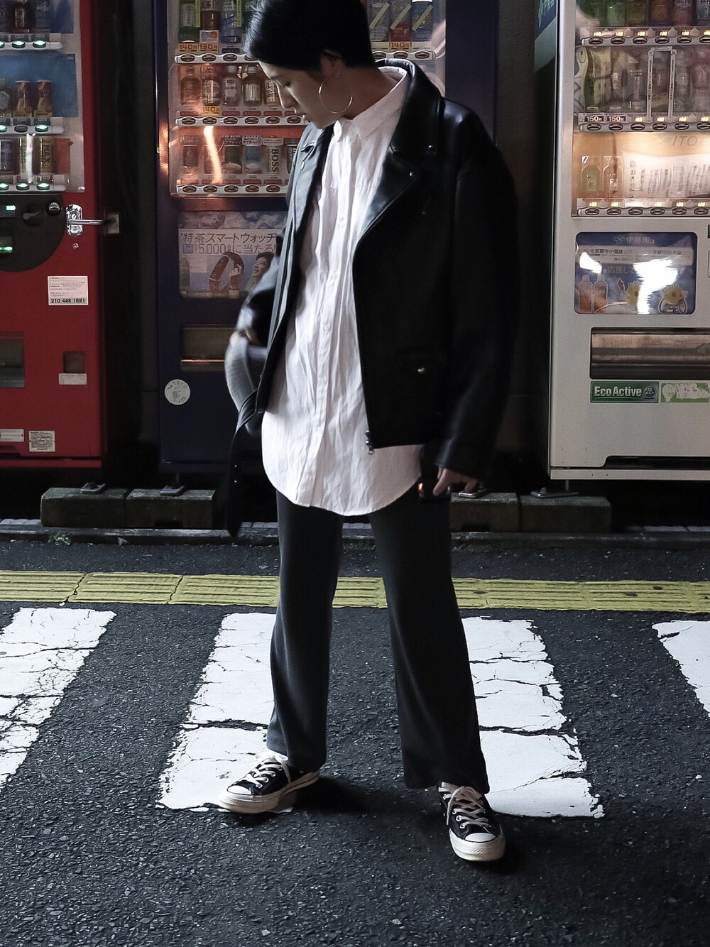 「ライダース、ライダースジャケット、ライダースコーデ、やっぱりストリートが好き」｜「MONKEY TIMEのアイテム（ライダースジャケット、ブラック系）」を使った、Ayaさん（レディース・163cm）の秋コーディネートの1枚目の写真