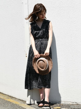 「natural couture（ナチュラルクチュール）のリボンコンフォートサンダル（その他シューズ）」を使った、おそのさん（レディース・167cm）の夏コーディネート